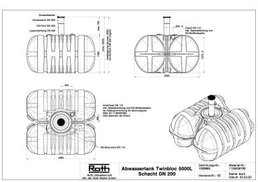 Roth Abwassertank Twinbloc 5000 Liter *OHNE DIBT ZULASSUNG* inklusive Schacht DN200 und Deckel