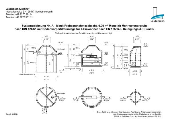 Stromlose Kleinkläranlage aus Beton 4 EW (Bodenkörperfilteranlage )